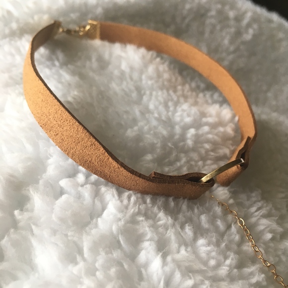 Gold Bar Light Leather Choker Necklace - Picture 4 of 6